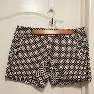 J Crew 'city' shorts in black and cream pattern.
